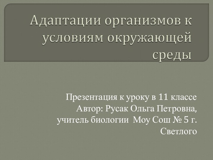 Презентация к уроку в 11 классеАвтор: Русак Ольга Петровна, учитель биологии Моу