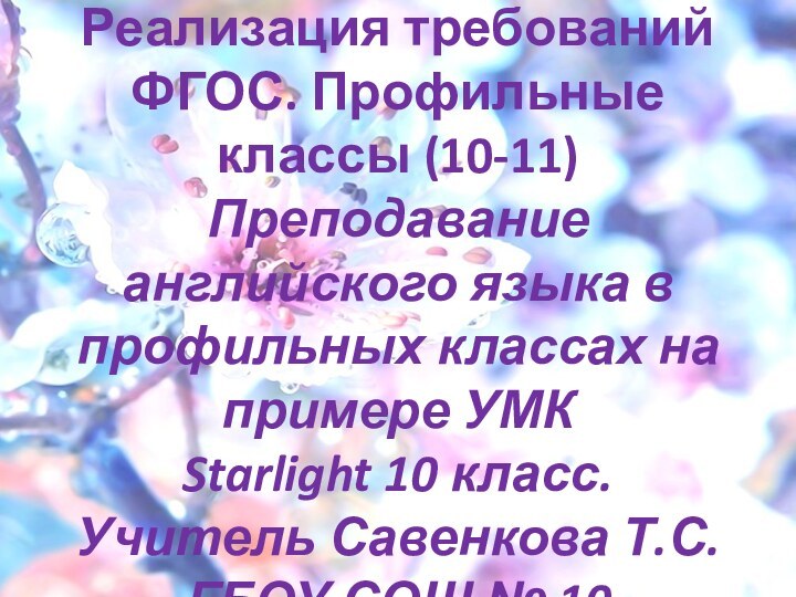 Реализация требований ФГОС. Профильные классы (10-11) Преподавание английского языка в профильных