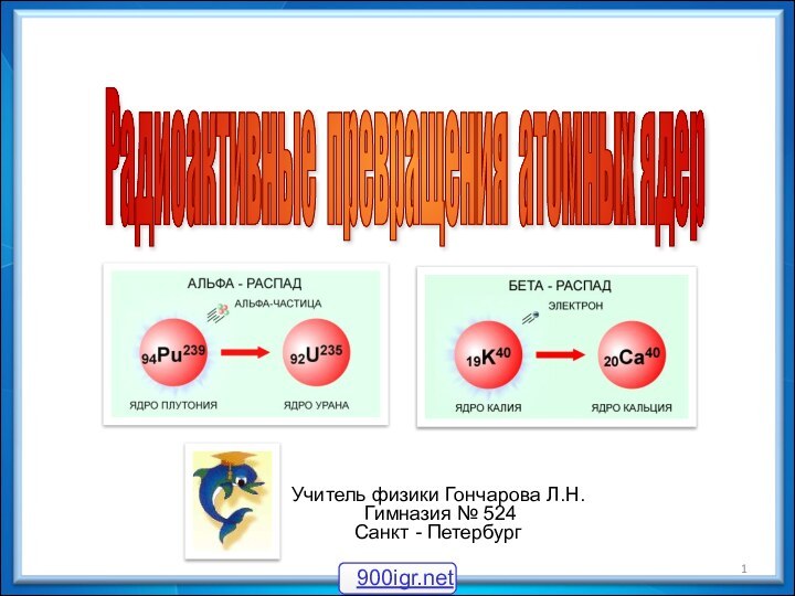 Учитель физики Гончарова Л.Н. Гимназия № 524Санкт - ПетербургРадиоактивные превращения атомных ядер
