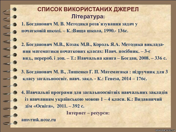 СПИСОК ВИКОРИСТАНИХ ДЖЕРЕЛЛітература:        1. Богданович