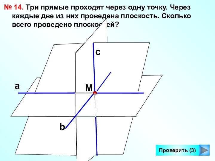 Проверить (3)№ 14. Три прямые проходят через одну точку. Через каждые две