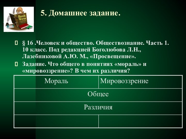 5. Домашнее задание. § 16 .Человек и общество. Обществознание. Часть 1. 10