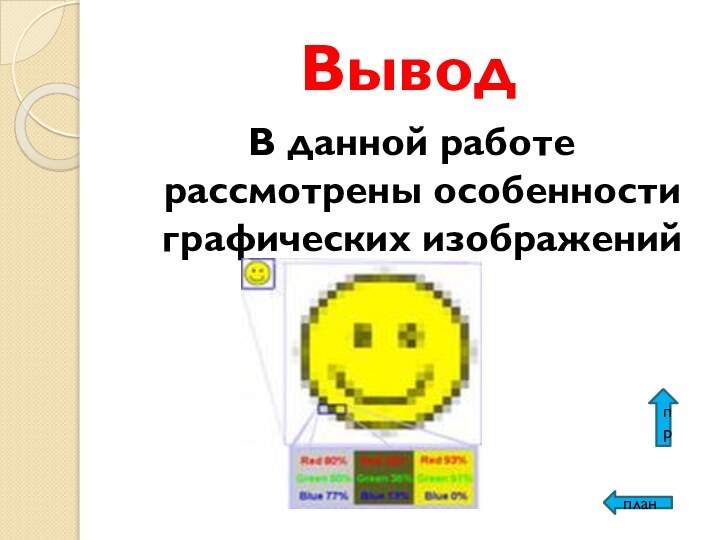 ВыводВ данной работе рассмотрены особенности графических изображенийпрплан