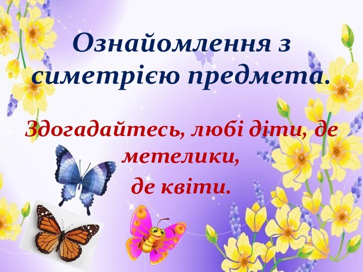 Ознайомлення з симетрією предмета. Здогадайтесь, любі діти, де метелики, де квіти.