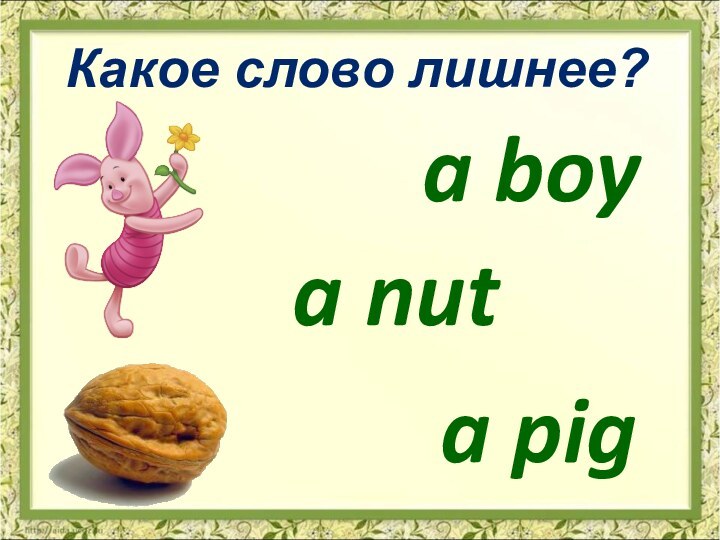 a boya nutКакое слово лишнее?a pig