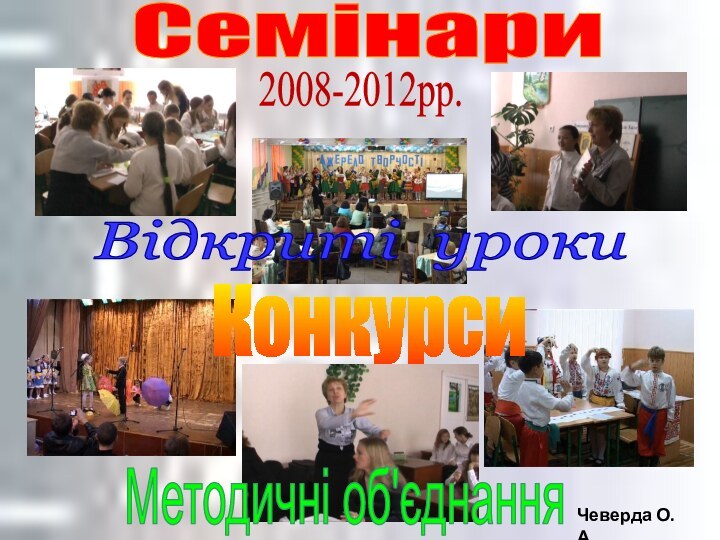 Відкриті урокиСемінариКонкурсиМетодичні об'єднання2008-2012рр.Чеверда О.А.