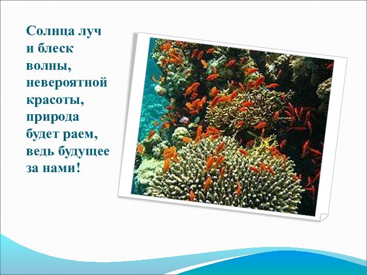 Солнца луч и блеск волны, невероятной красоты, природа будет раем, ведь будущее за нами!