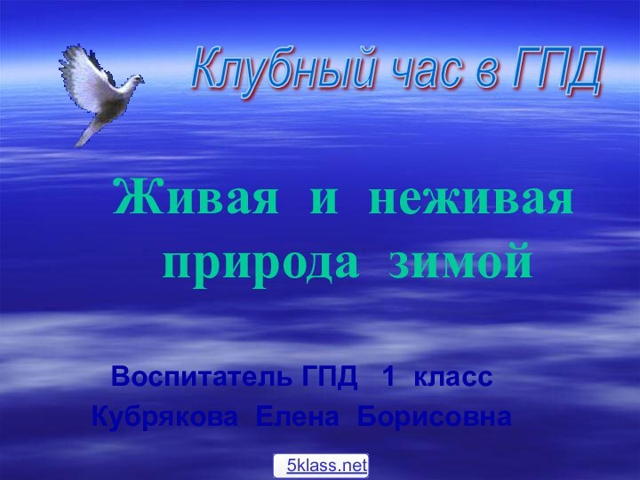 Воспитатель ГПД  1 классКубрякова Елена Борисовна    Живая и