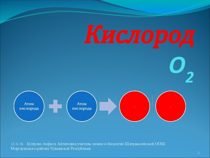 Кислород  O212.11.10.  Купцова Анфиса Антиповна учитель химии и биологии Шатракасинской