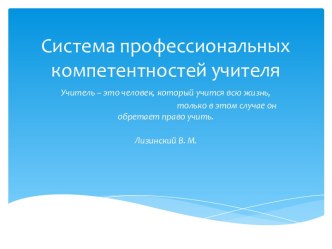 Система профессиональных компетентностей учителя