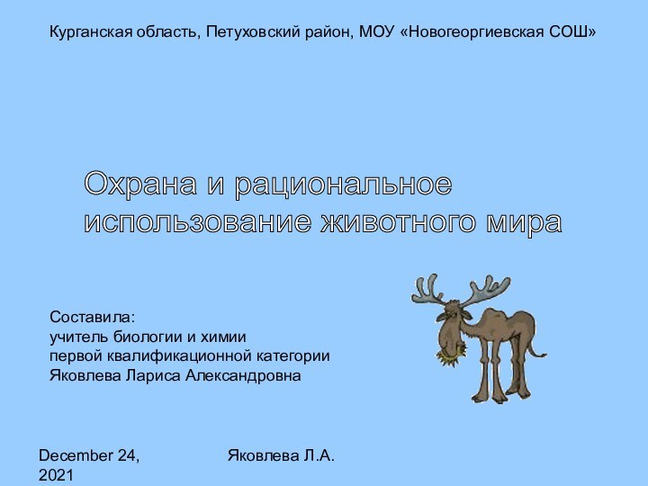 December 24, 2021Яковлева Л.А.Курганская область, Петуховский район, МОУ «Новогеоргиевская СОШ»Охрана и рациональное