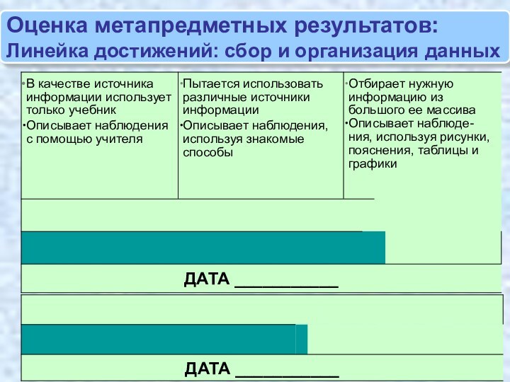 Оценка метапредметных результатов:Линейка достижений: сбор и организация данных