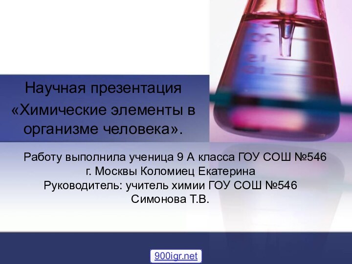 Работу выполнила ученица 9 А класса ГОУ СОШ №546 г.