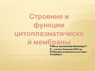 Строение и функции цитоплазматической мембраны