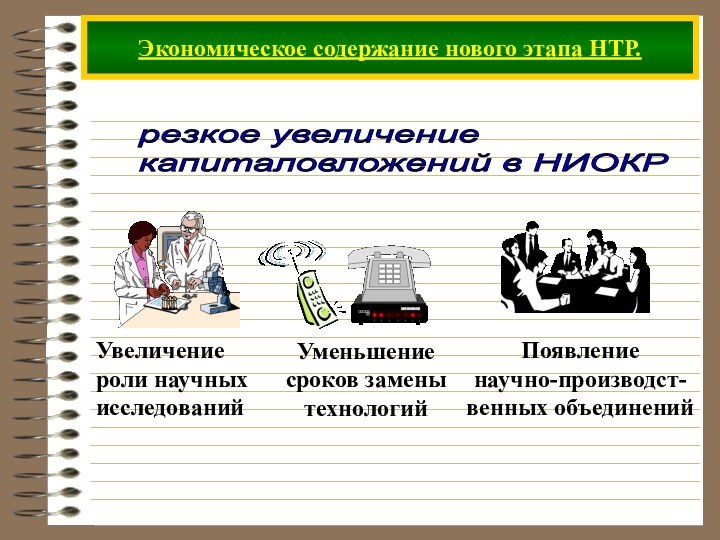 Экономическое содержание нового этапа НТР.резкое увеличение  капиталовложений в НИОКР