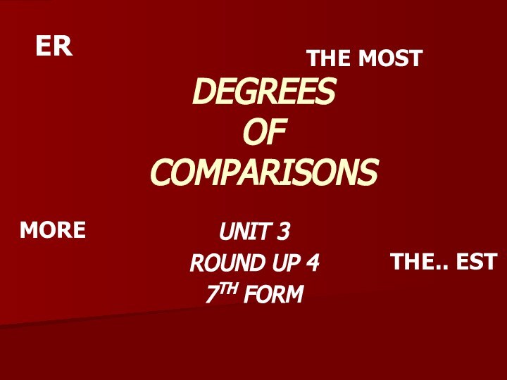 DEGREES  OF  COMPARISONSUNIT 3ROUND UP 47TH FORMERTHE.. ESTTHE MOSTMORE