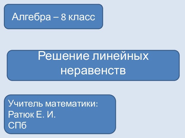 Решение линейных неравенствАлгебра – 8 классУчитель математики:Ратюк Е. И.СПб