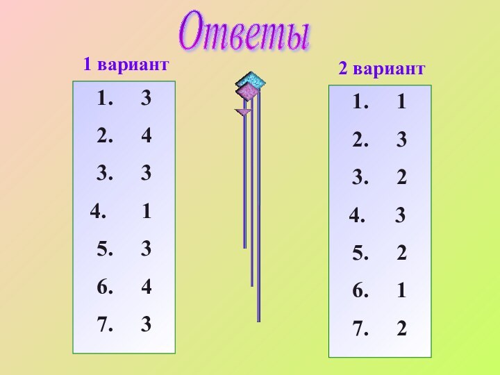 Ответы1 вариант2 вариант1.   32.   43.   3