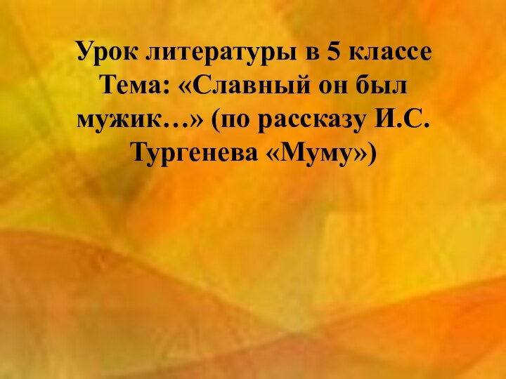 Урок литературы в 5 классе Тема: «Славный он был мужик…» (по рассказу И.С. Тургенева «Муму»)