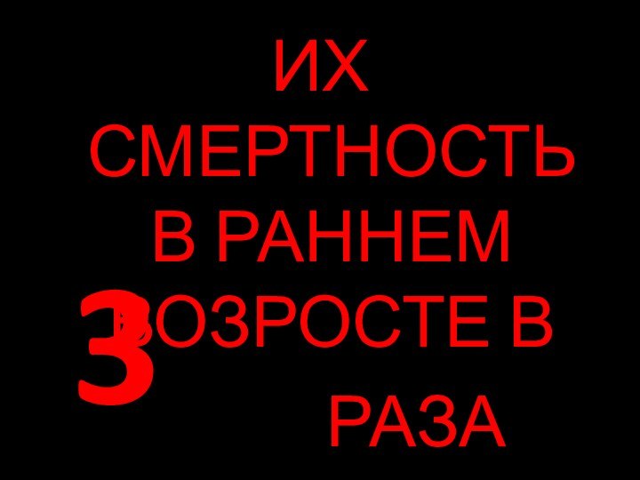 ИХ СМЕРТНОСТЬ В РАННЕМ ВОЗРОСТЕ В       РАЗА ВЫШЕ  3