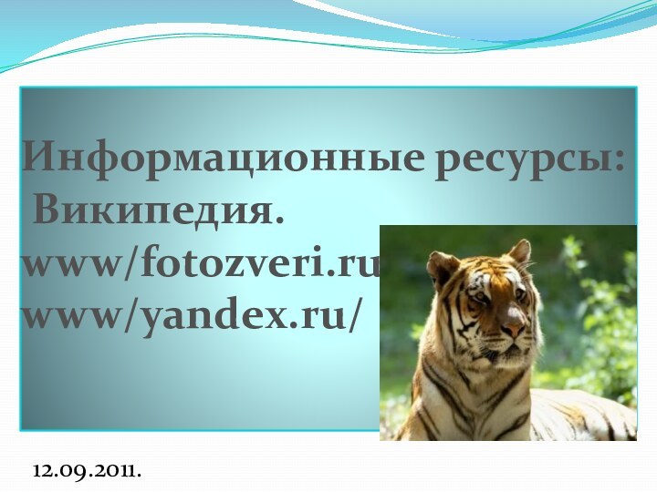 Информационные ресурсы:  Википедия. www/fotozveri.ru/ www/yandex.ru/   .