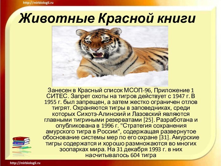 Животные Красной книги Занесен в Красный список МСОП-96, Приложение 1 СИТЕС. Запрет