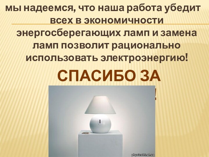 мы надеемся, что наша работа убедит всех в экономичности энергосберегающих ламп и