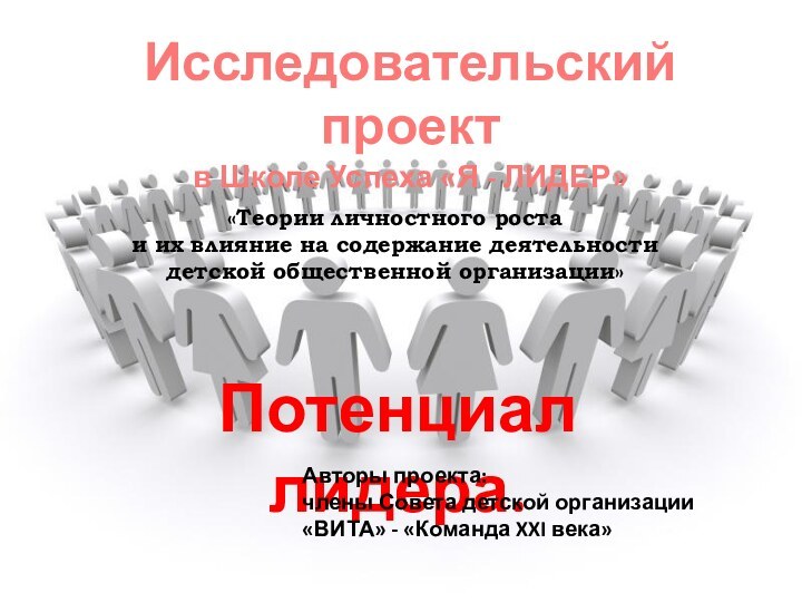 Исследовательский проект в Школе Успеха «Я - ЛИДЕР»Потенциал лидера.Авторы проекта: члены Совета