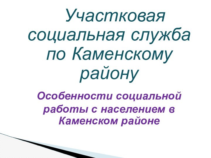 Участковая социальная служба по Каменскому району Особенности социальной работы