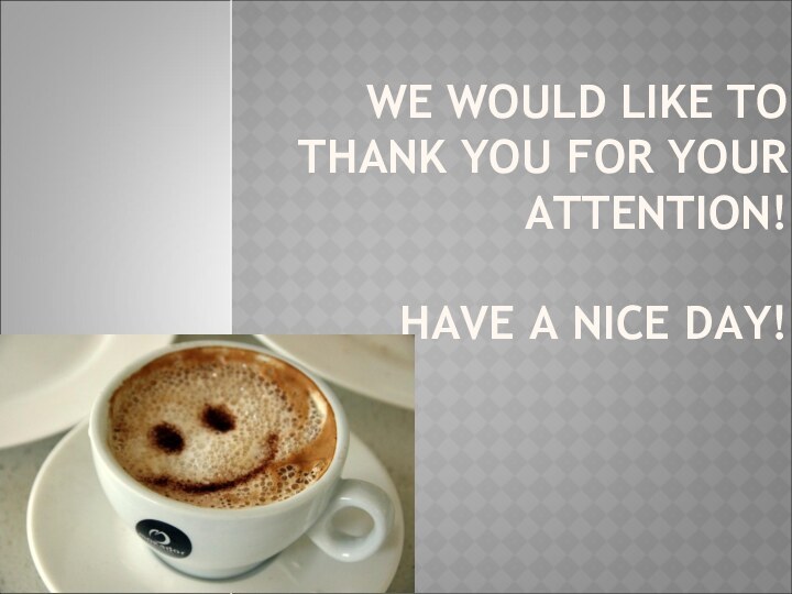 WE WOULD LIKE TO THANK YOU FOR YOUR ATTENTION!   HAVE A NICE DAY!