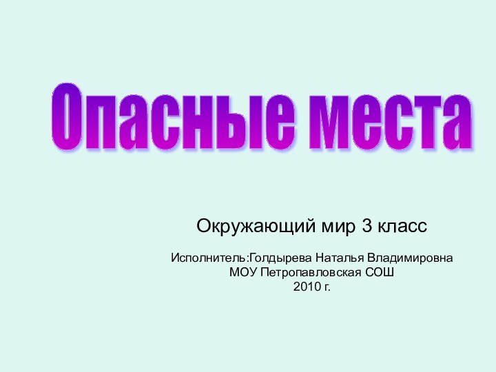 Окружающий мир 3 классИсполнитель:Голдырева Наталья ВладимировнаМОУ Петропавловская СОШ2010 г.Опасные места