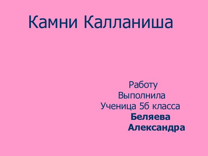 Работу ВыполнилаУченица 5б класса    Беляева      АлександраКамни Калланиша