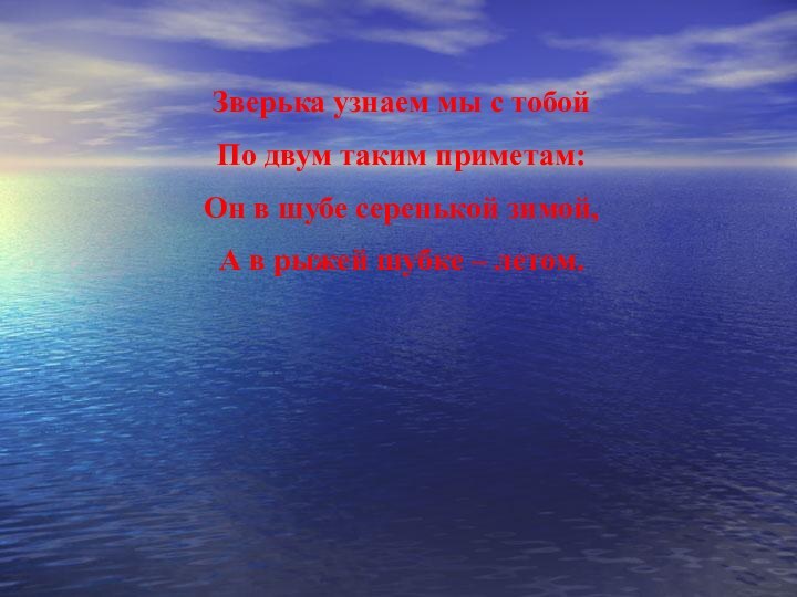 Зверька узнаем мы с тобойПо двум таким приметам:Он в шубе серенькой зимой,А