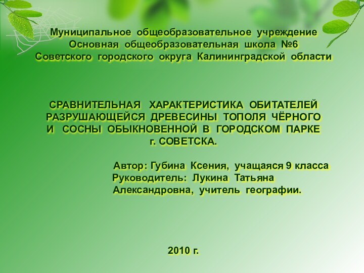 Муниципальное общеобразовательное учреждениеОсновная общеобразовательная школа №6Советского городского округа Калининградской областиСРАВНИТЕЛЬНАЯ  ХАРАКТЕРИСТИКА