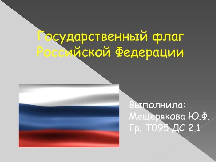 Государственный флаг Российской ФедерацииВыполнила:Мещерякова Ю.Ф. Гр. Т095 ДС 2.1