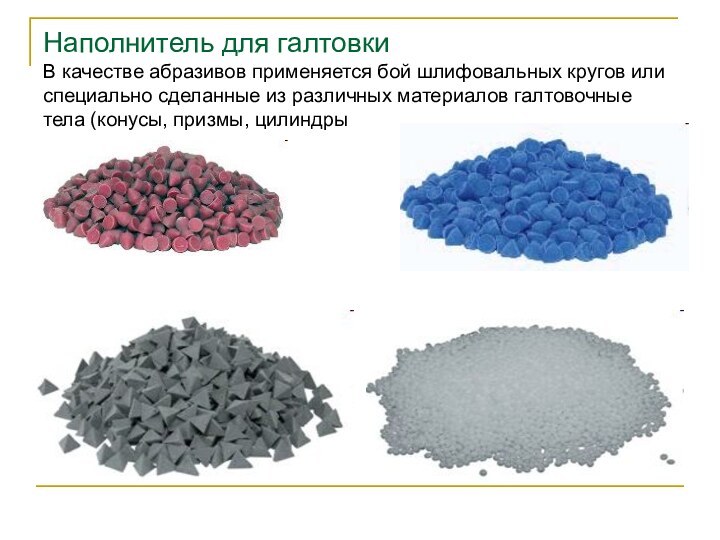 Наполнитель для галтовки В качестве абразивов применяется бой шлифовальных кругов или специально