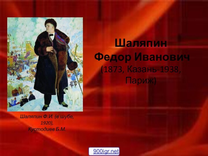 Шаляпин  Федор Иванович  (1873, Казань-1938, Париж)Шаляпин Ф.И. (в шубе, 1920),Кустодиев Б.М.
