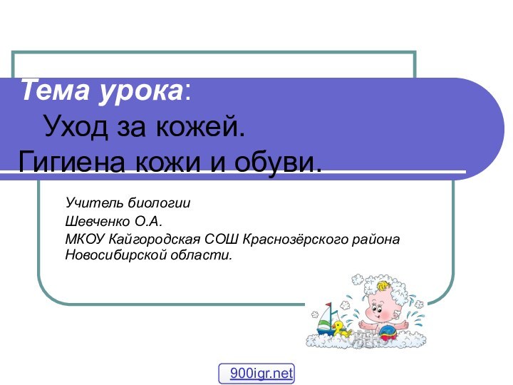 Тема урока:   Уход за кожей. Гигиена кожи и обуви.Учитель биологииШевченко