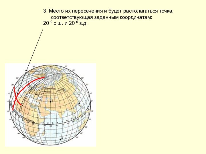 3. Место их пересечения и будет располагаться точка,  соответствующая заданным координатам:20