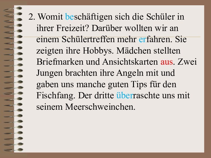 2. Womit beschäftigen sich die Schüler in ihrer Freizeit? Darüber wollten wir