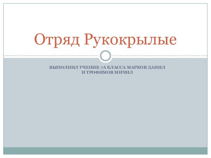 Выполнил УЧЕНИК 7А КЛАССА МАРКОВ ДАНИЛ и трофимов мичилОтряд Рукокрылые