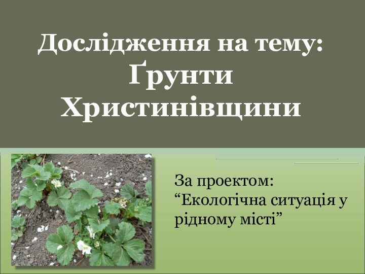 Дослідження на тему: Ґрунти ХристинівщиниЗа проектом: “Екологічна ситуація у рідному місті”