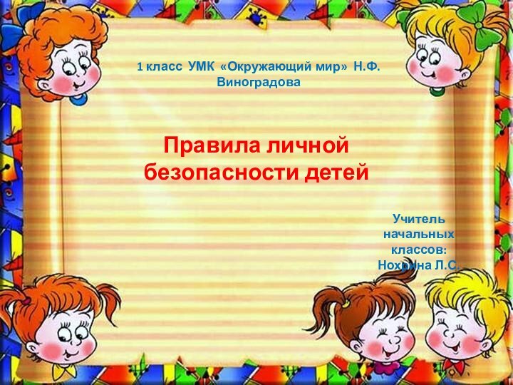 1 класс УМК «Окружающий мир» Н.Ф.ВиноградоваПравила личной безопасности детейУчитель начальных классов: