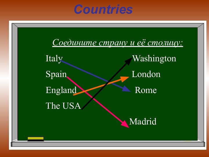 CountriesСоедините страну и её столицу:Italy