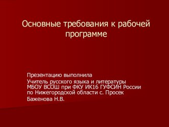 Основные требования к рабочей программе