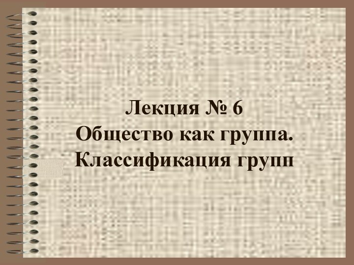 Лекция № 6  Общество как группа. Классификация групп