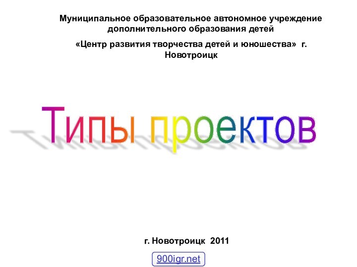 Типы проектов Муниципальное образовательное автономное учреждение дополнительного образования детей «Центр развития творчества