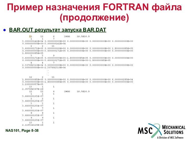 Пример назначения FORTRAN файла (продолжение)BAR.OUT результат запуска BAR.DAT