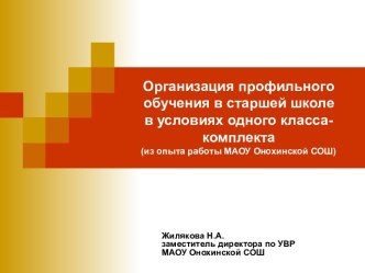 Организация профильного обучения в старшей школе в условиях одного класса-комплекта