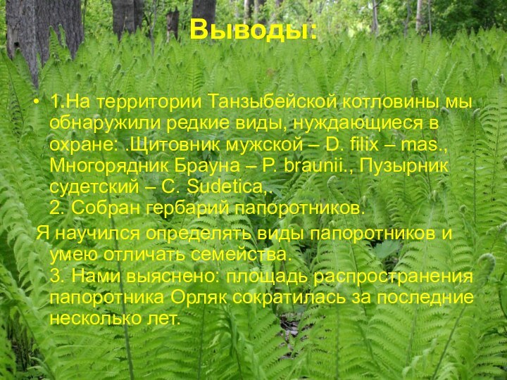 Выводы: 1.На территории Танзыбейской котловины мы обнаружили редкие виды, нуждающиеся в охране: